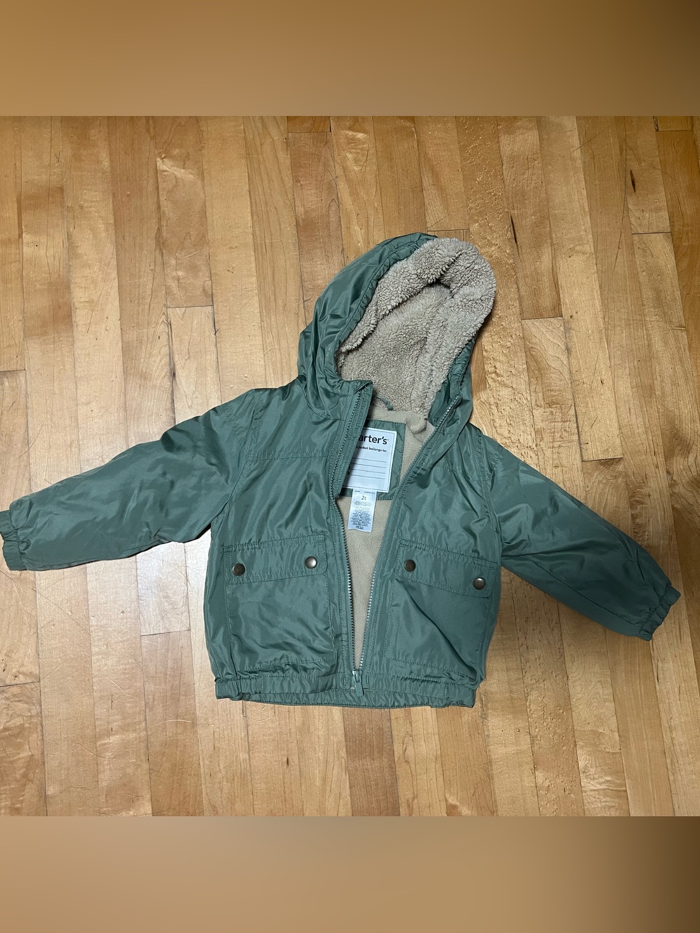 Carter's Olive Green Hooded Sherpa-Lined Puffer Jacket 2T